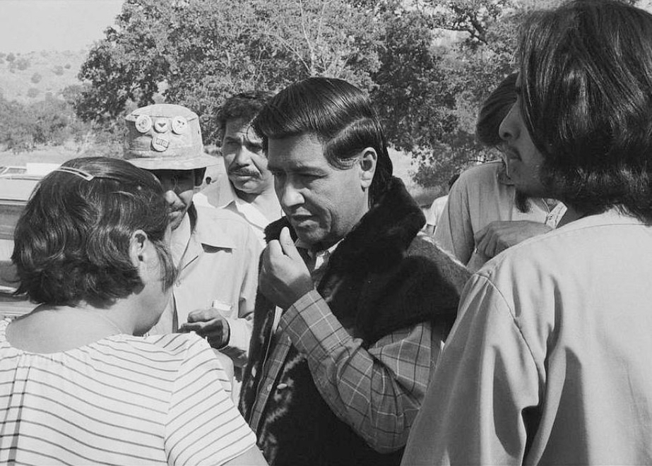 United Farm Workers President Cesar Chavez meets with supporters at the UFW headquarters in Keene, California