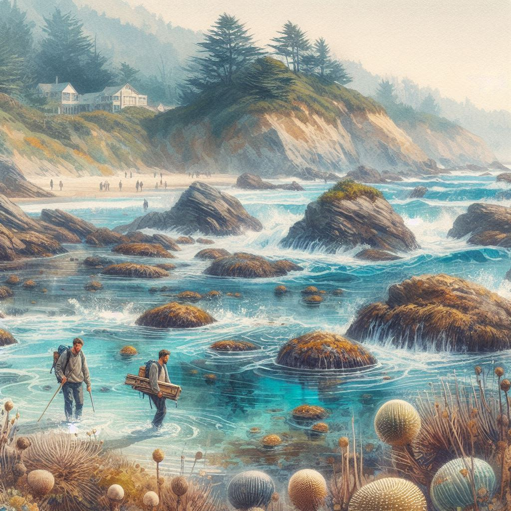 AI generated watercolor image of a tidepool and educators